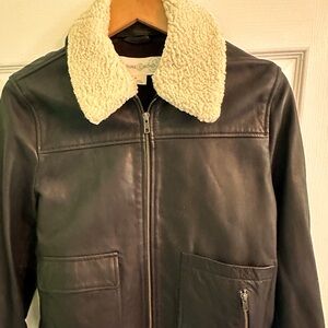 NWOT Treasure & Bond Leather jacket - faux shearling removable collar - medium